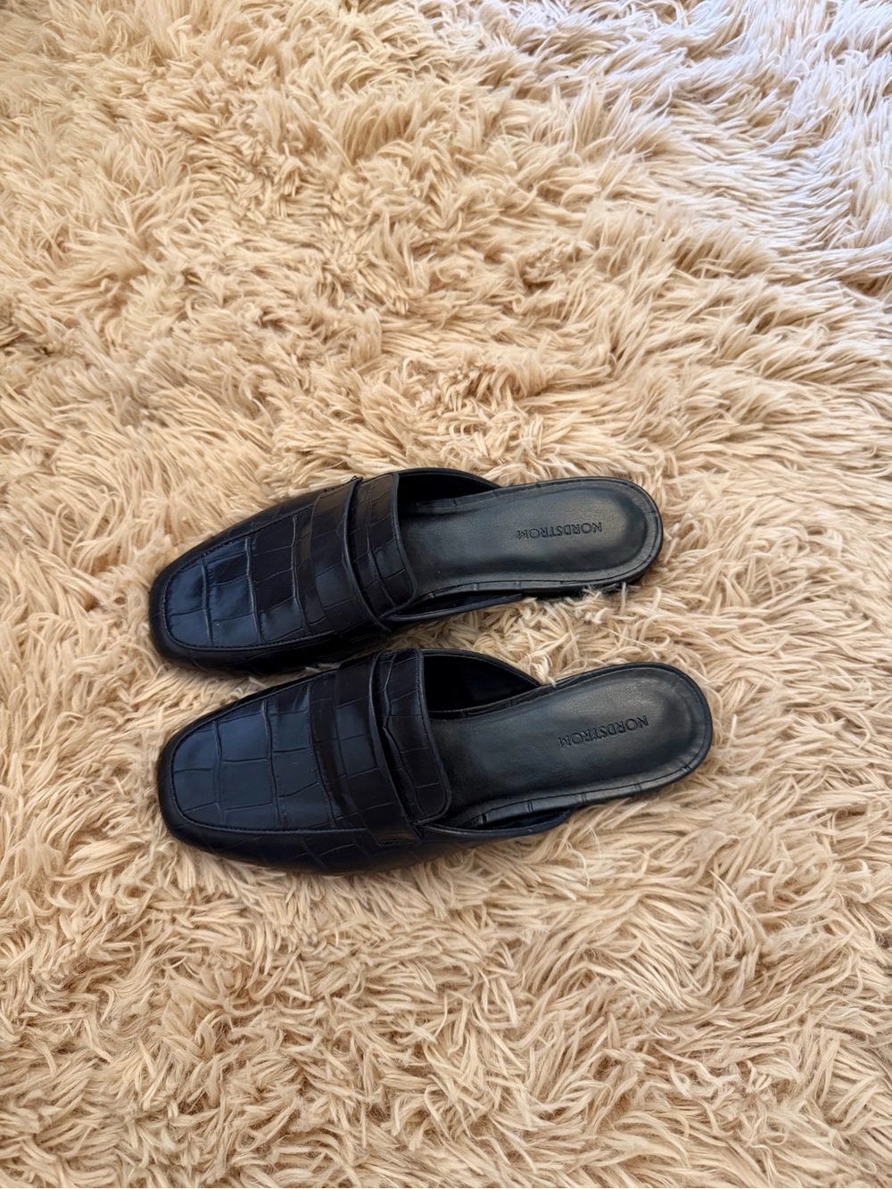 Nordstrom Black Croc-Embossed Slip-On Loafers